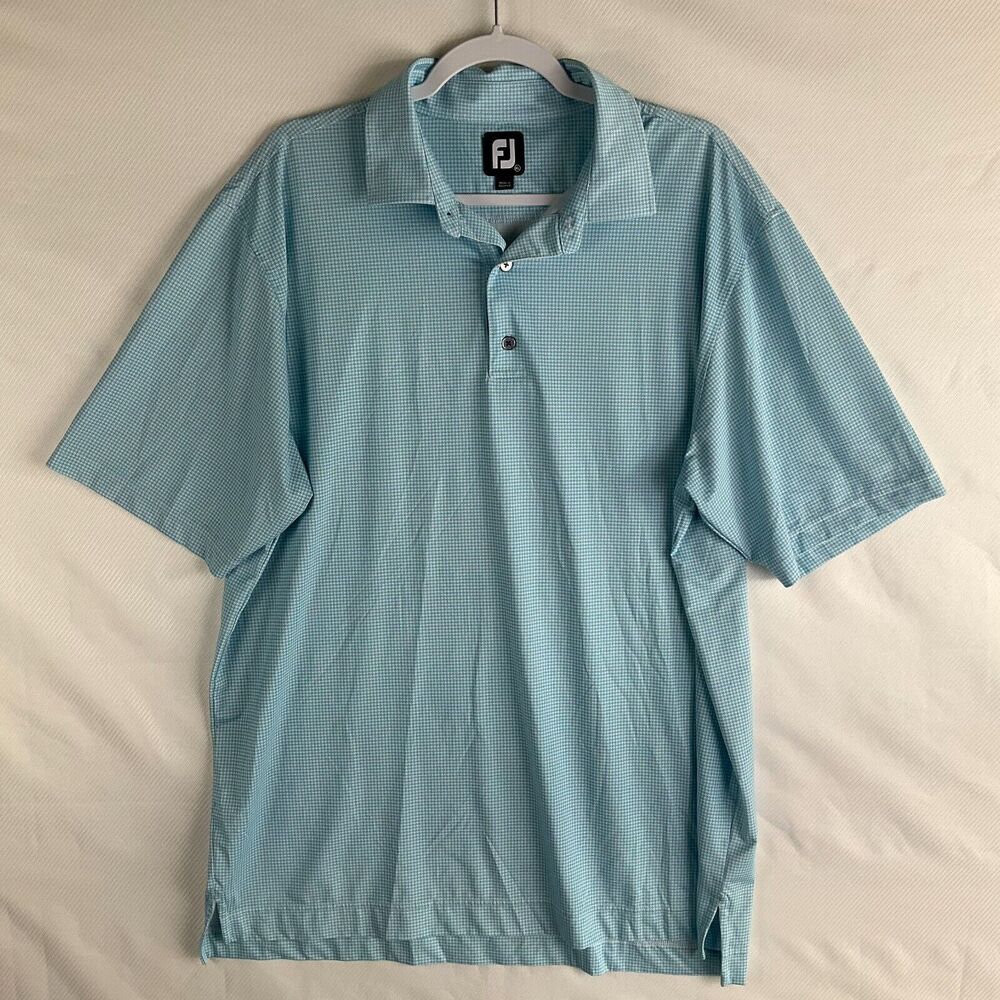 FootJoy Polo Golf Shirt Mens XL Blue Houndstooth Rugby Tennis Casual Outdoor